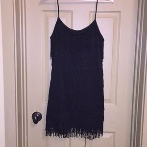 Black fringe spaghetti strap dress